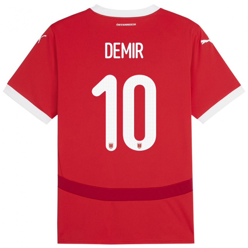 Dětské Rakousko Yusuf Demir #10 Červené Domů Hráčské Dresy 24-26 Dres