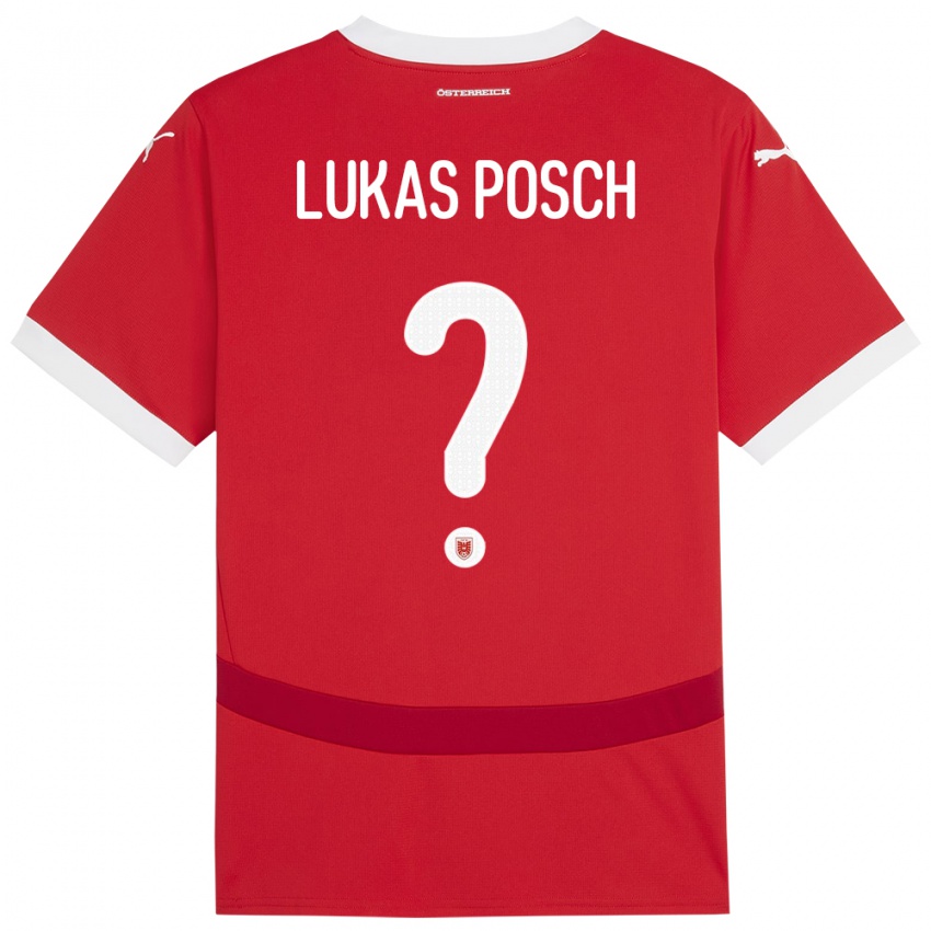 Dětské Rakousko Lukas Posch #0 Červené Domů Hráčské Dresy 24-26 Dres