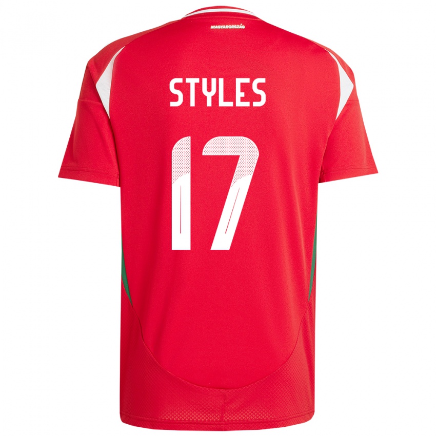 Dětské Maďarsko Callum Styles #17 Červené Domů Hráčské Dresy 24-26 Dres