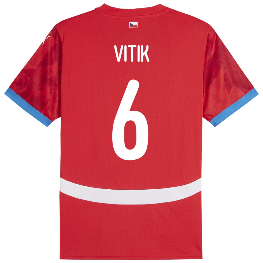 Dětské Česko Martin Vitík #6 Červené Domů Hráčské Dresy 24-26 Dres