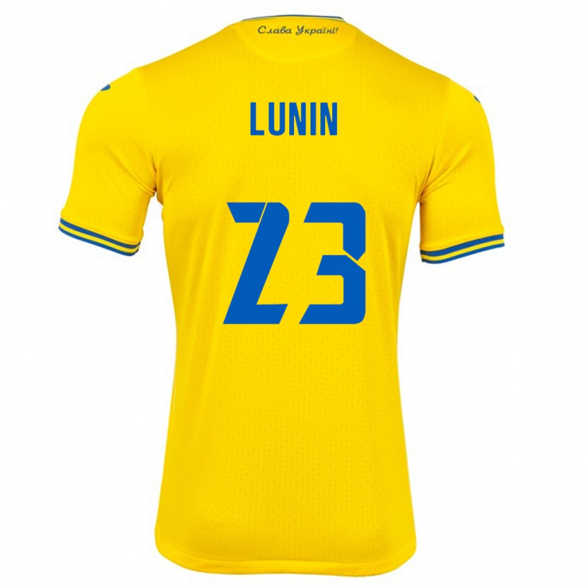 Dětské Ukrajina Andriy Lunin #23 Žlutá Domů Hráčské Dresy 24-26 Dres