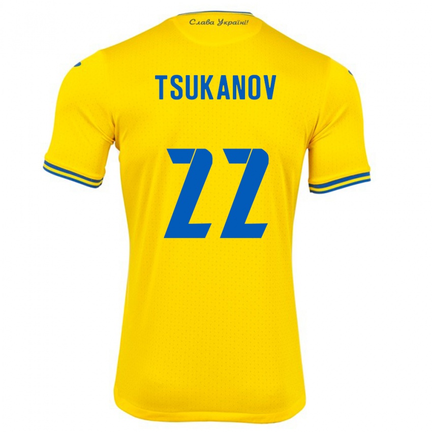 Dětské Ukrajina Viktor Tsukanov #22 Žlutá Domů Hráčské Dresy 24-26 Dres