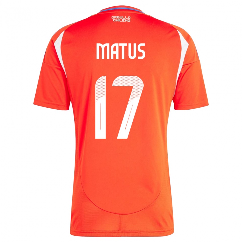 Dětské Chile Esteban Matus #17 Červené Domů Hráčské Dresy 24-26 Dres