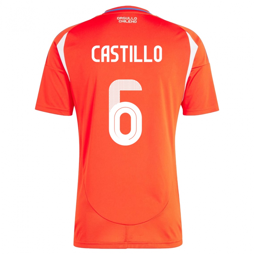 Dětské Chile Cristóbal Castillo #6 Červené Domů Hráčské Dresy 24-26 Dres