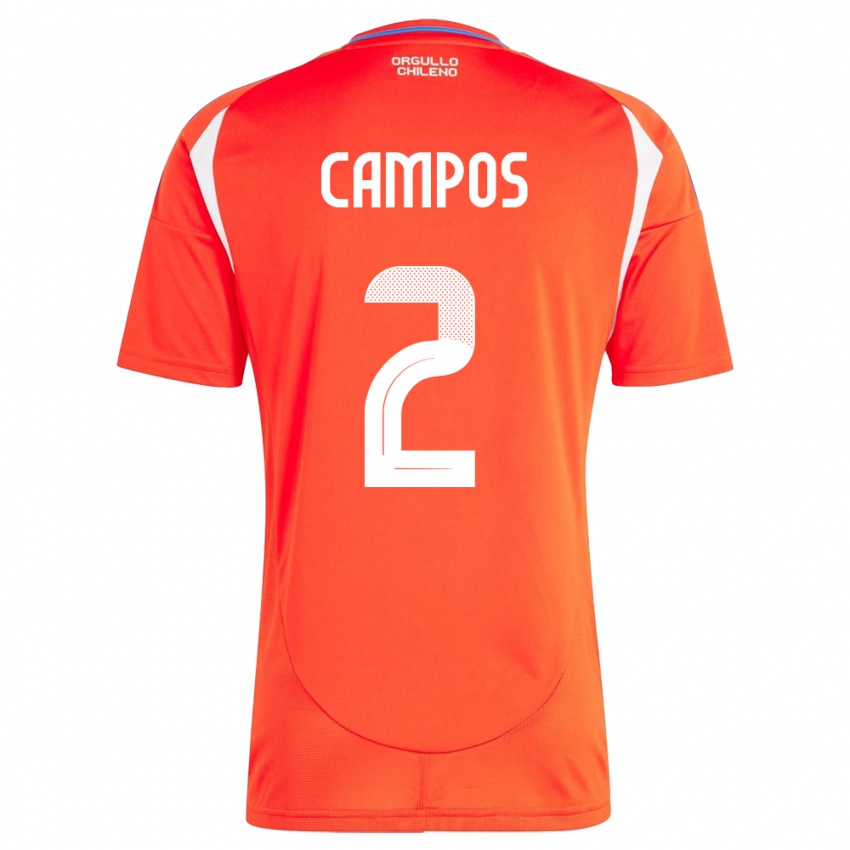 Dětské Chile Víctor Campos #2 Červené Domů Hráčské Dresy 24-26 Dres