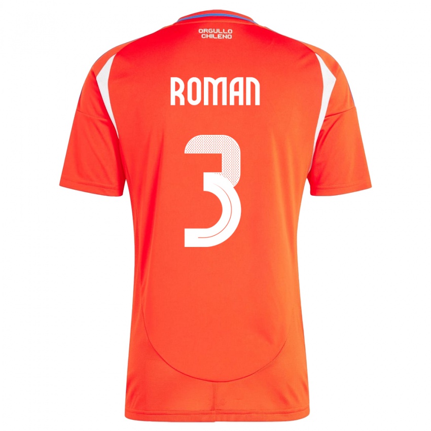 Dětské Chile Iván Román #3 Červené Domů Hráčské Dresy 24-26 Dres