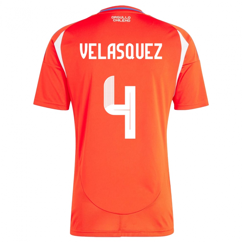 Dětské Chile Lucas Velásquez #4 Červené Domů Hráčské Dresy 24-26 Dres