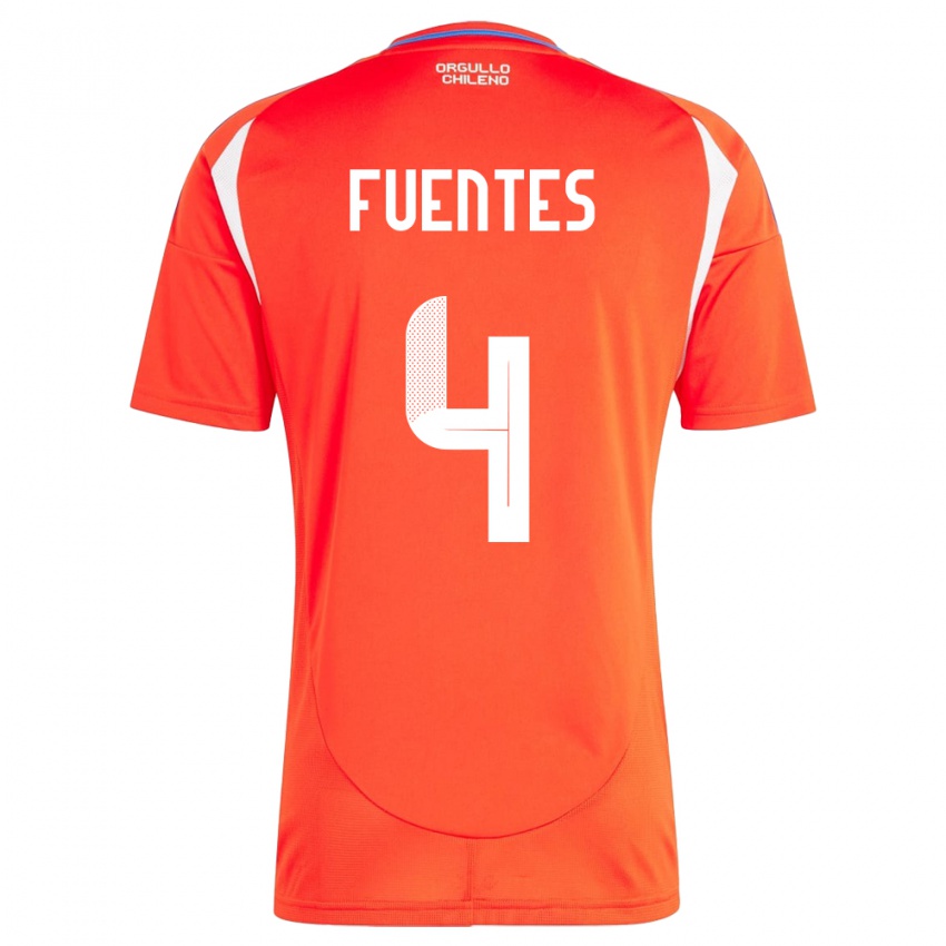 Dětské Chile Karen Fuentes #4 Červené Domů Hráčské Dresy 24-26 Dres