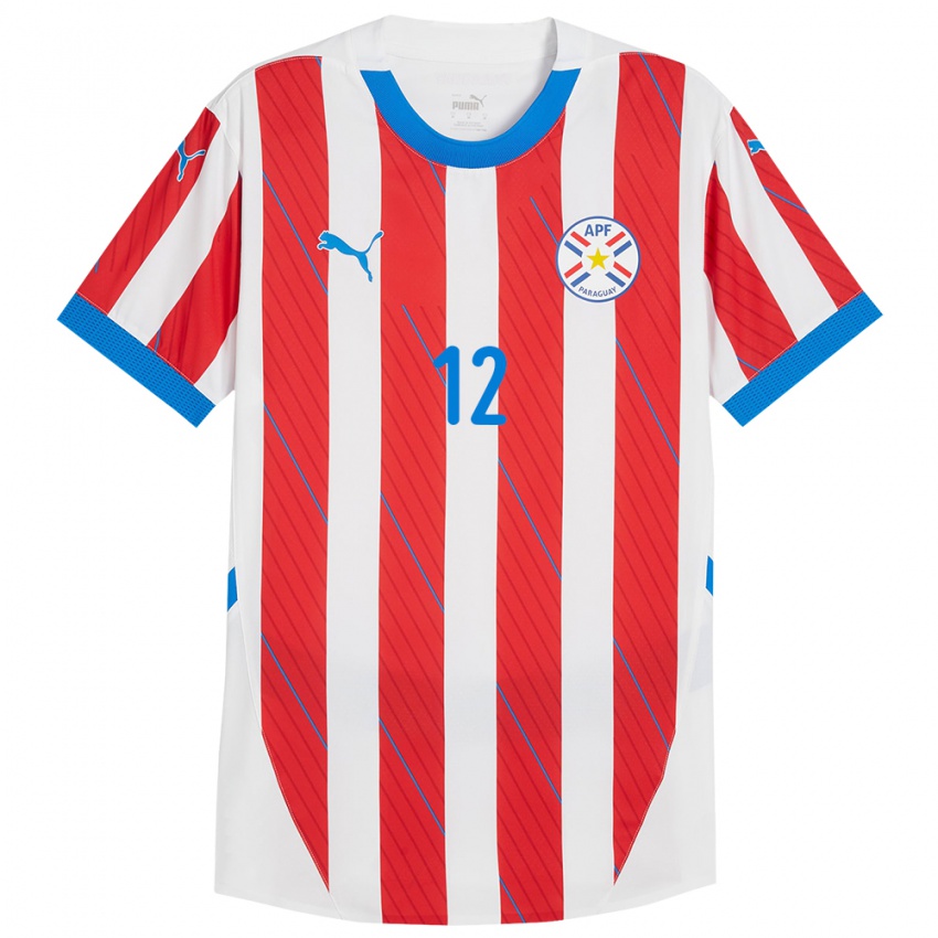 Dětské Paraguay Jesús Peralta #12 Bílá Červená Domů Hráčské Dresy 24-26 Dres