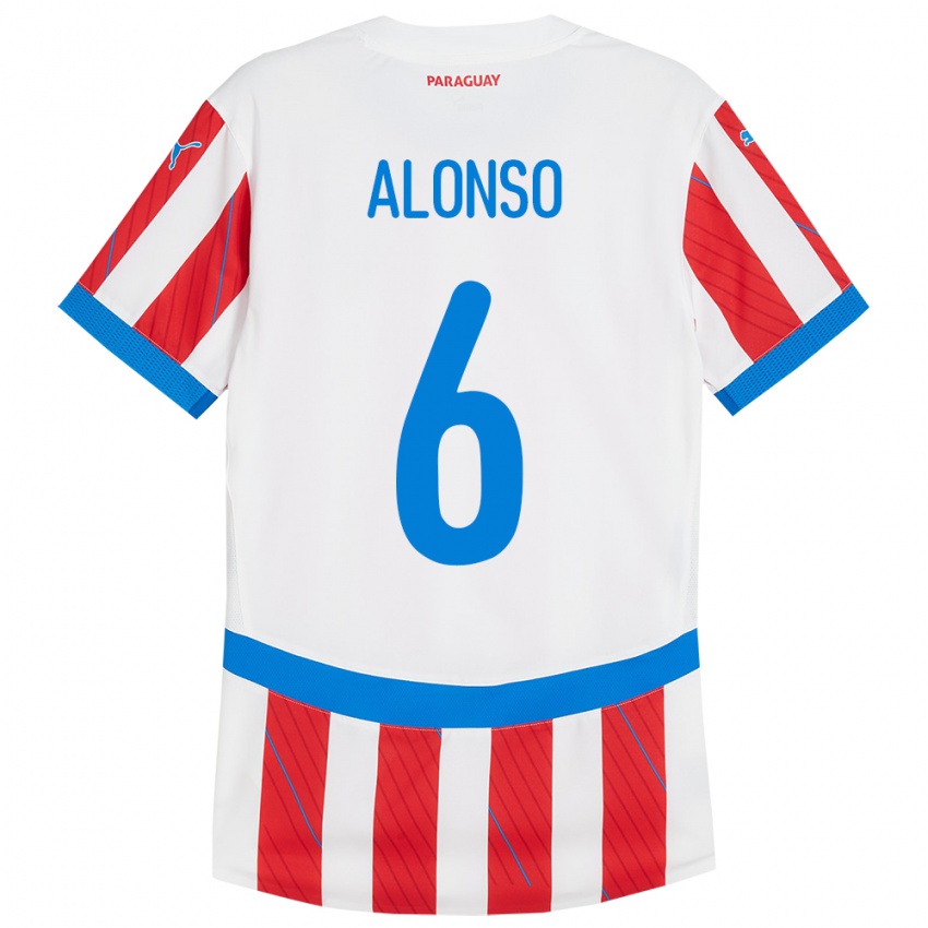 Dětské Paraguay Júnior Alonso #6 Bílá Červená Domů Hráčské Dresy 24-26 Dres