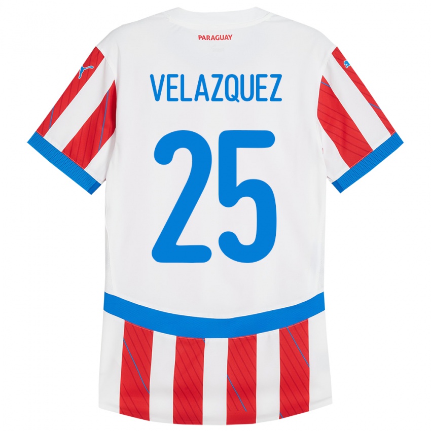 Dětské Paraguay Gustavo Velázquez #25 Bílá Červená Domů Hráčské Dresy 24-26 Dres