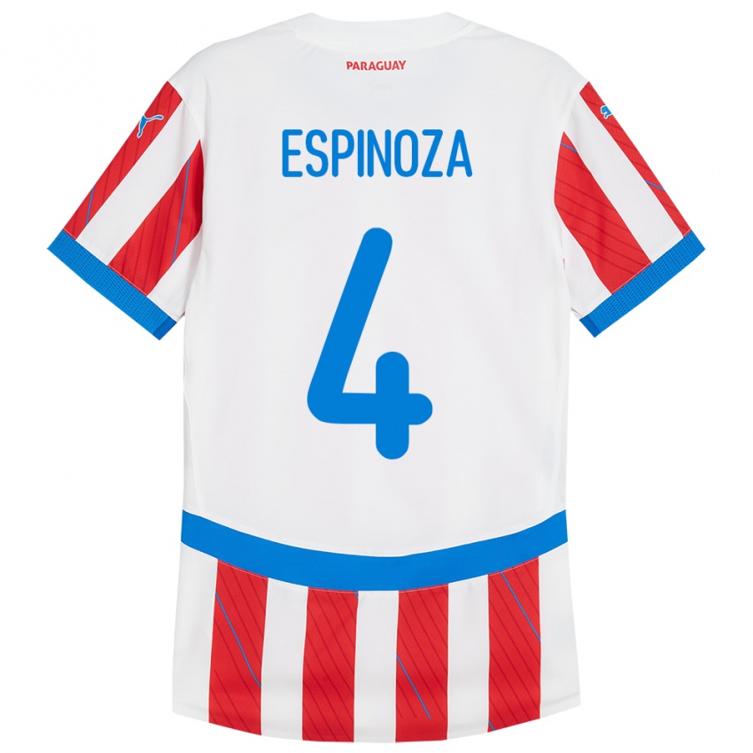 Dětské Paraguay Matías Espinoza #4 Bílá Červená Domů Hráčské Dresy 24-26 Dres