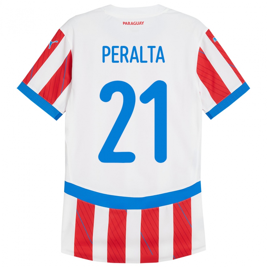 Dětské Paraguay Fabrizio Peralta #21 Bílá Červená Domů Hráčské Dresy 24-26 Dres