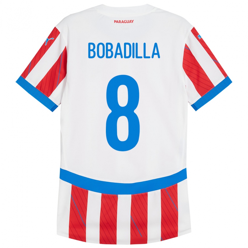 Dětské Paraguay Damián Bobadilla #8 Bílá Červená Domů Hráčské Dresy 24-26 Dres