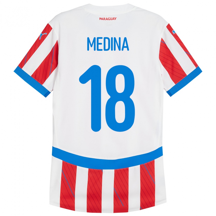 Dětské Paraguay Jesús Medina #18 Bílá Červená Domů Hráčské Dresy 24-26 Dres