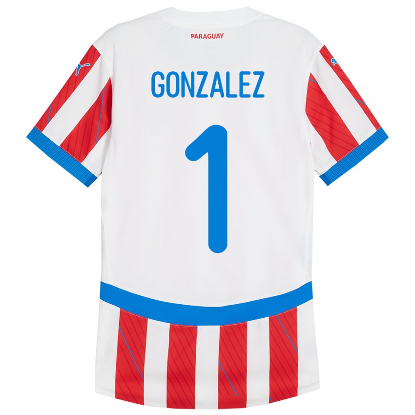 Dětské Paraguay Ángel González #1 Bílá Červená Domů Hráčské Dresy 24-26 Dres