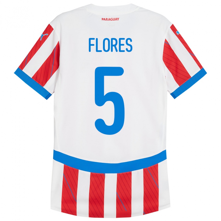 Dětské Paraguay Gilberto Flores #5 Bílá Červená Domů Hráčské Dresy 24-26 Dres