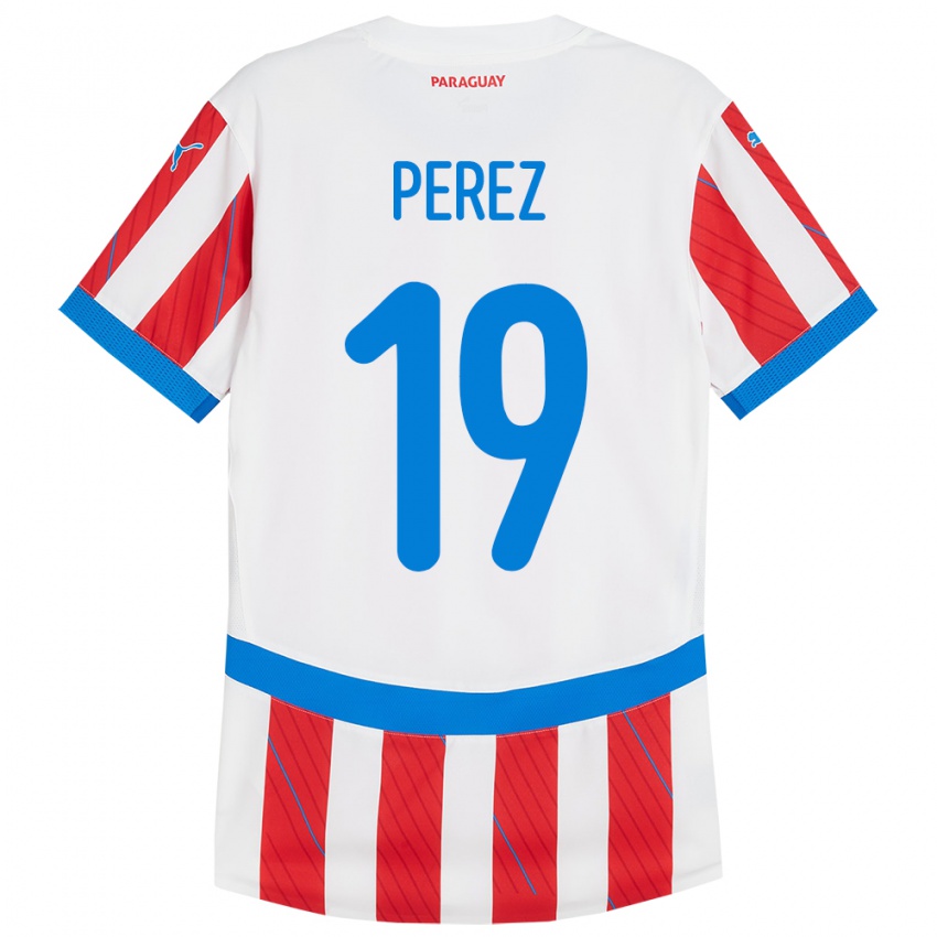 Dětské Paraguay Marcelo Pérez #19 Bílá Červená Domů Hráčské Dresy 24-26 Dres