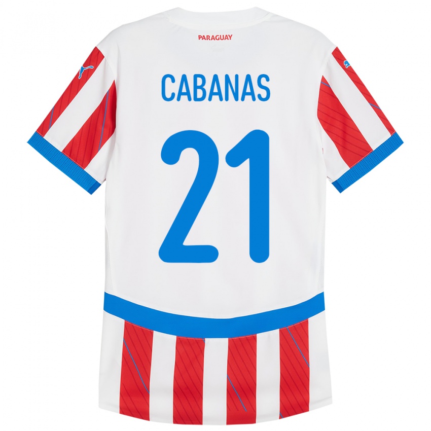 Dětské Paraguay Víctor Cabañas #21 Bílá Červená Domů Hráčské Dresy 24-26 Dres