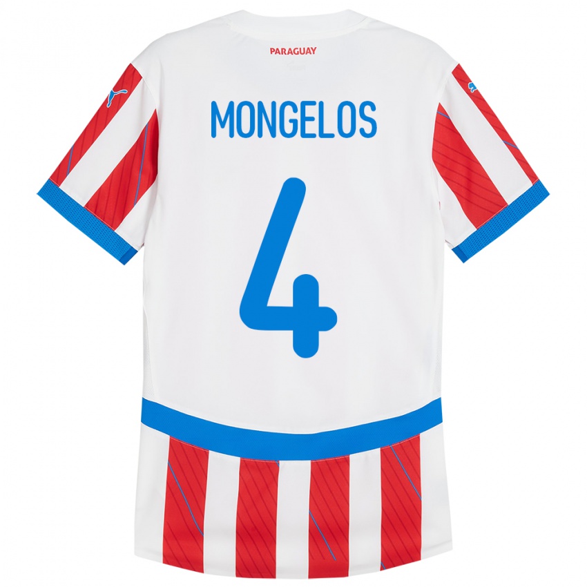 Dětské Paraguay Rolando Mongelós #4 Bílá Červená Domů Hráčské Dresy 24-26 Dres