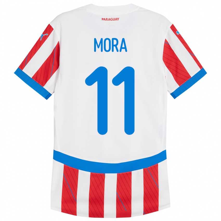 Dětské Paraguay Jorge Mora #11 Bílá Červená Domů Hráčské Dresy 24-26 Dres