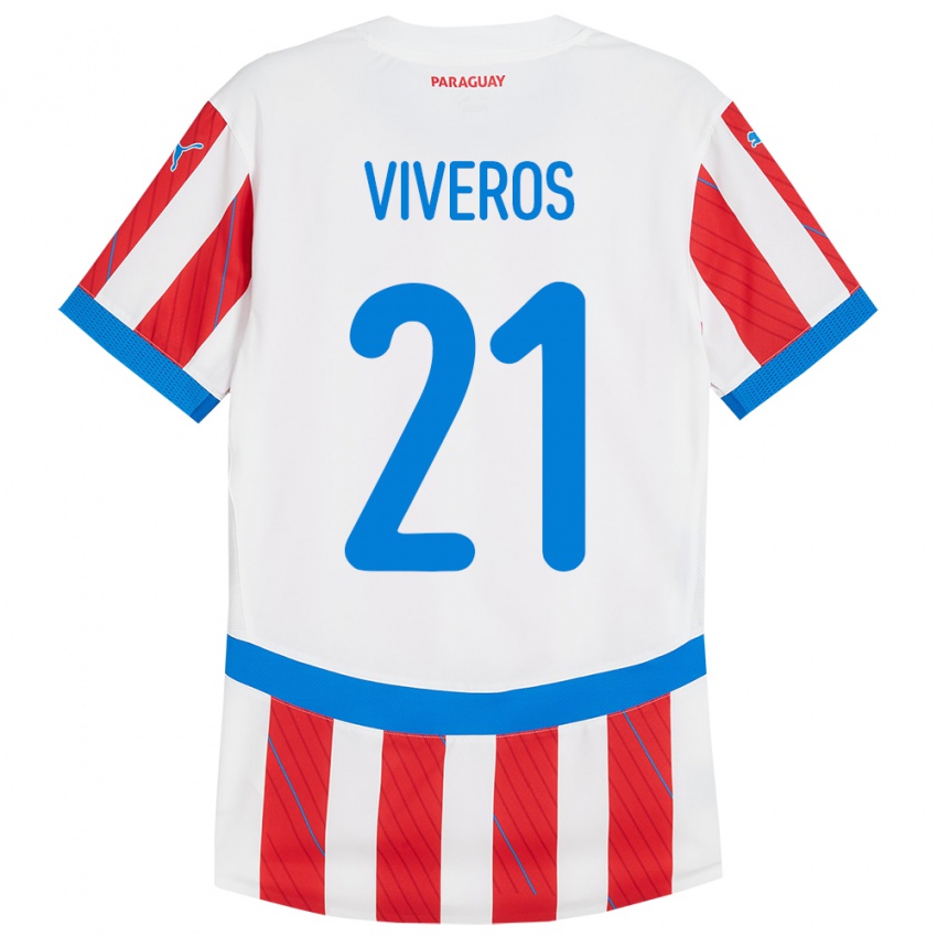 Dětské Paraguay Fernando Viveros #21 Bílá Červená Domů Hráčské Dresy 24-26 Dres