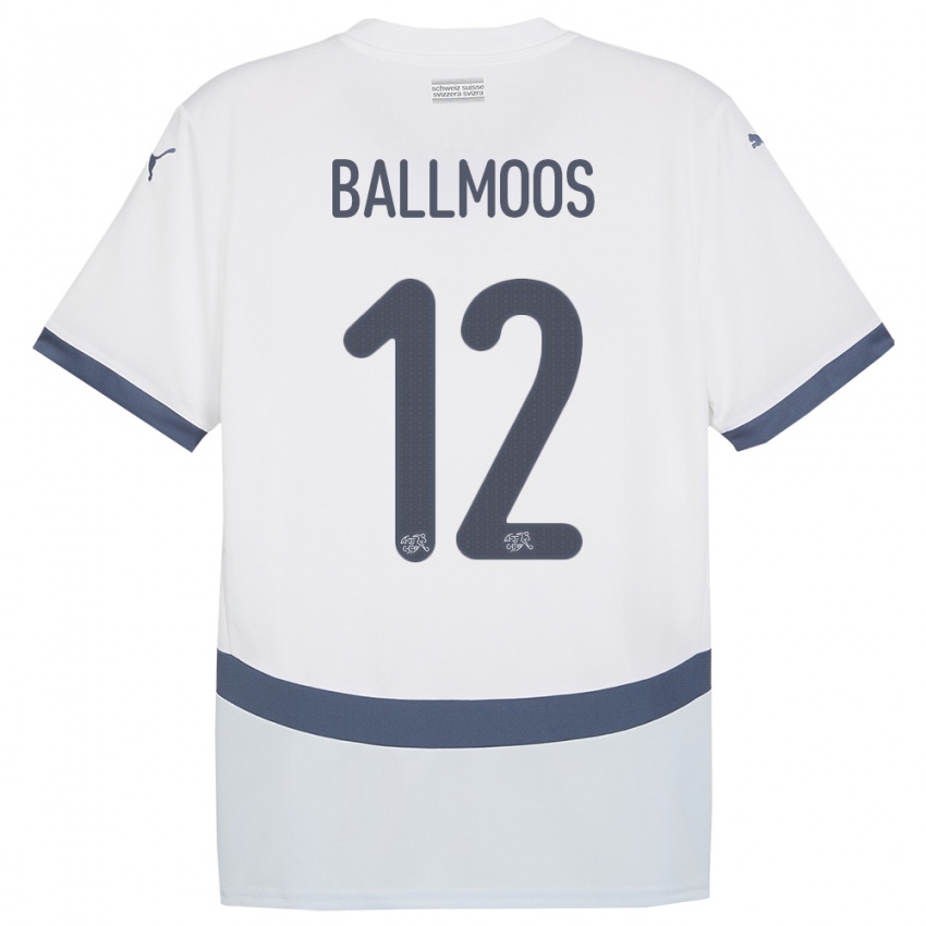 Dětské Švýcarsko David Von Ballmoos #12 Bílý Daleko Hráčské Dresy 24-26 Dres