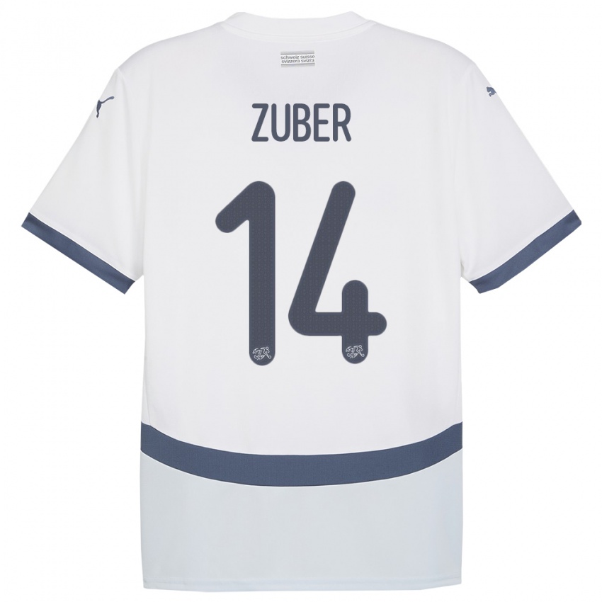 Dětské Švýcarsko Steven Zuber #14 Bílý Daleko Hráčské Dresy 24-26 Dres