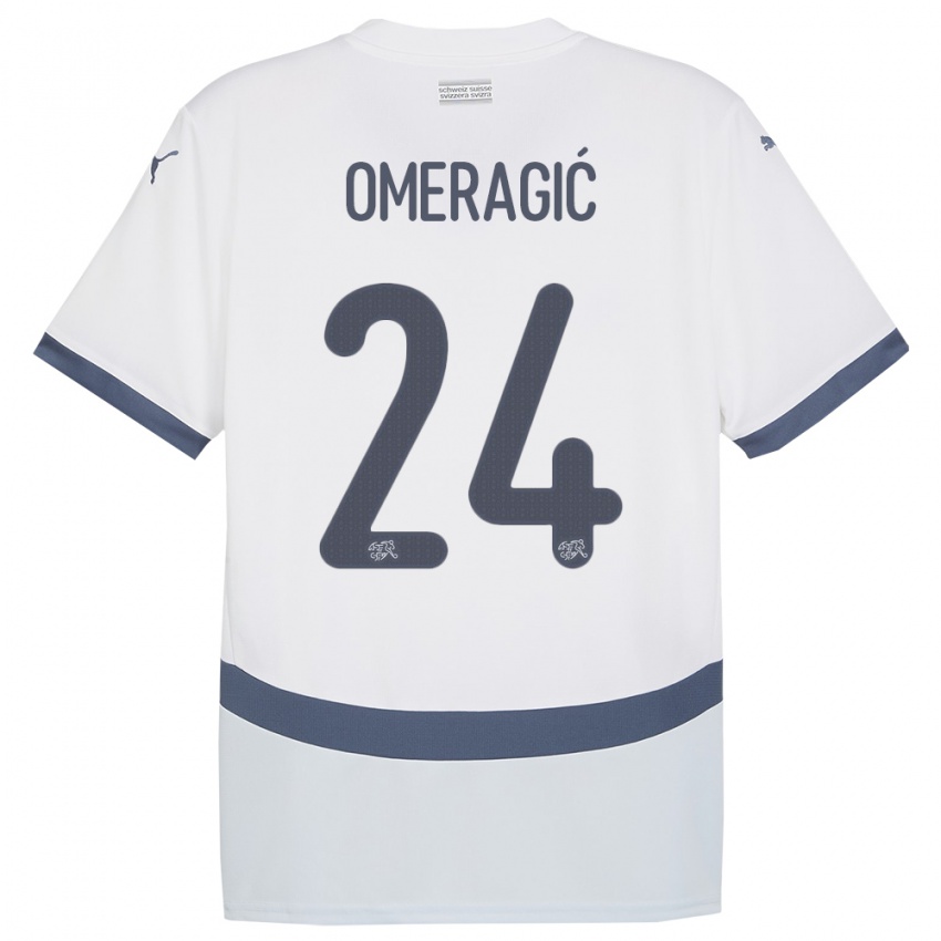 Dětské Švýcarsko Becir Omeragic #24 Bílý Daleko Hráčské Dresy 24-26 Dres