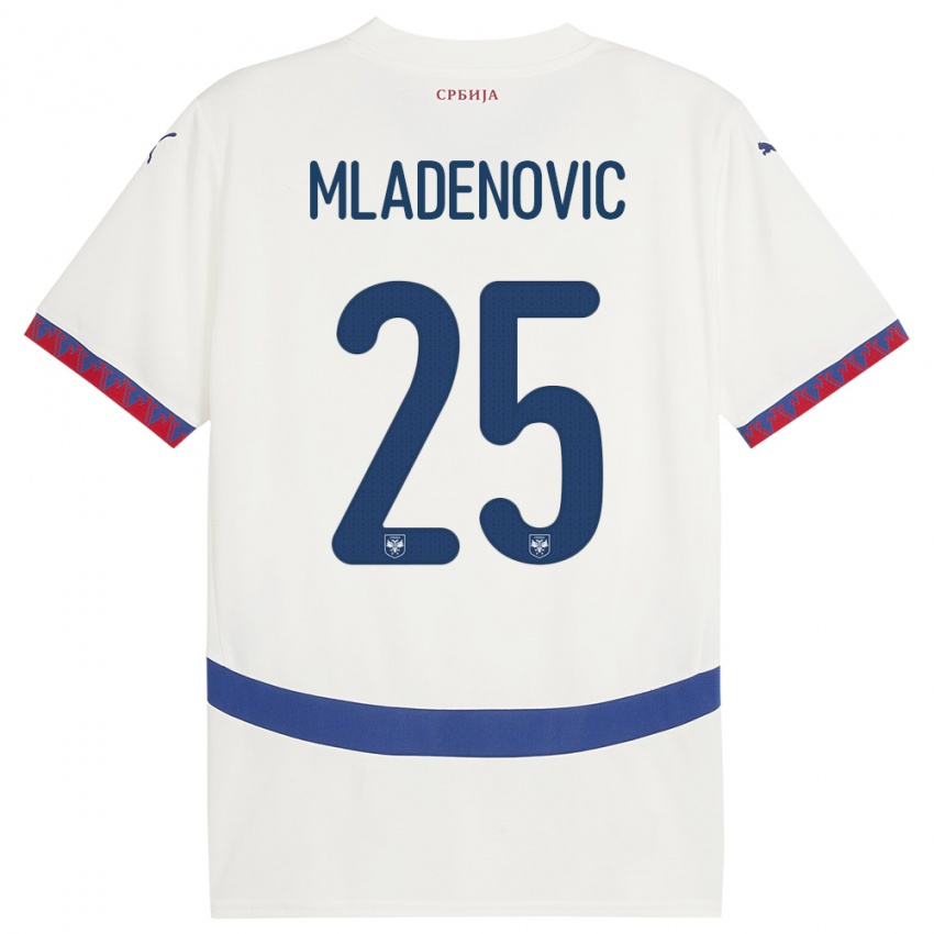 Dětské Srbsko Filip Mladenovic #25 Bílý Daleko Hráčské Dresy 24-26 Dres