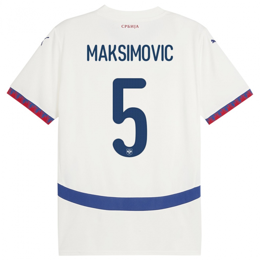 Dětské Srbsko Nemanja Maksimovic #5 Bílý Daleko Hráčské Dresy 24-26 Dres