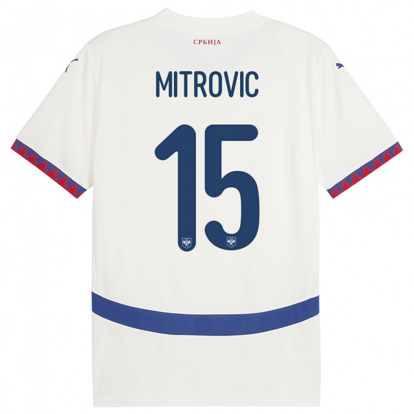 Dětské Srbsko Stefan Mitrovic #15 Bílý Daleko Hráčské Dresy 24-26 Dres