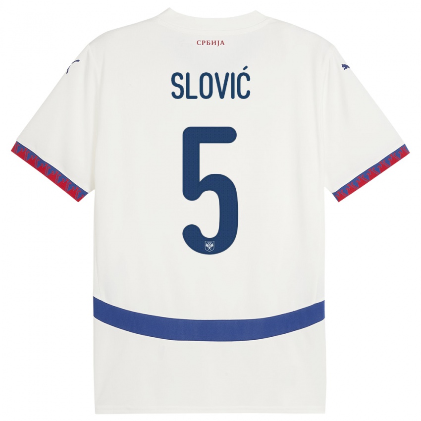 Dětské Srbsko Violeta Slovic #5 Bílý Daleko Hráčské Dresy 24-26 Dres