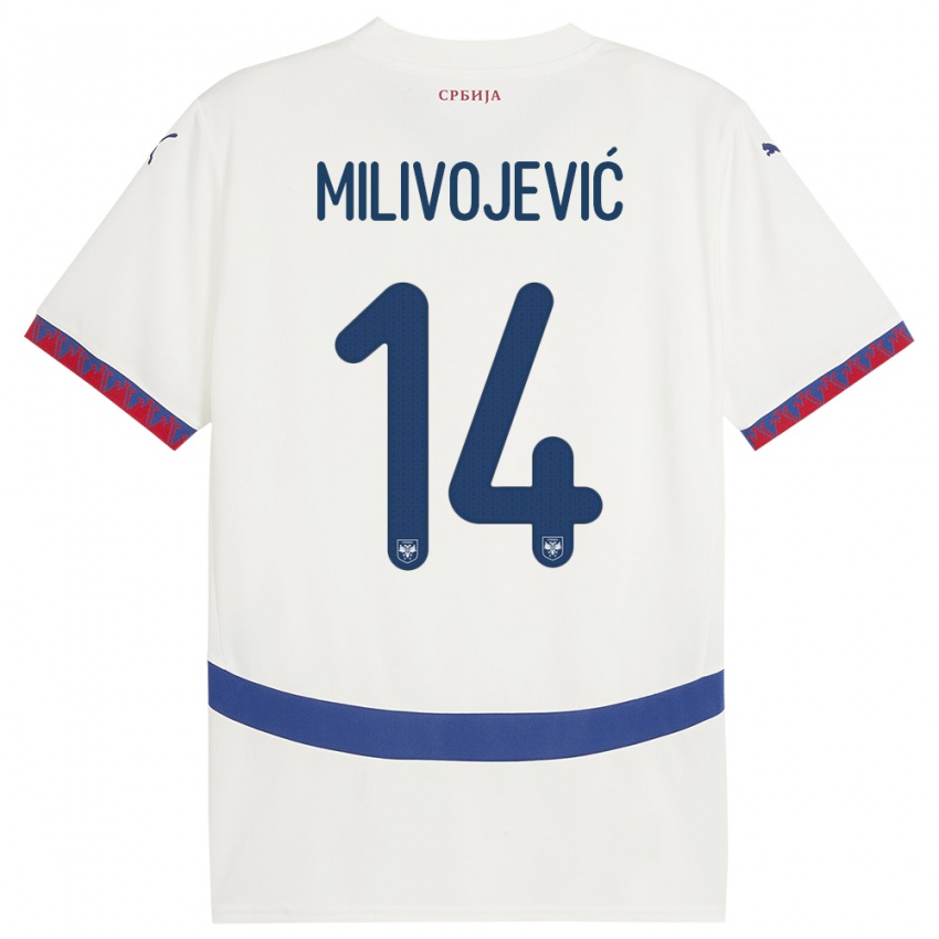 Dětské Srbsko Vesna Milivojevic #14 Bílý Daleko Hráčské Dresy 24-26 Dres