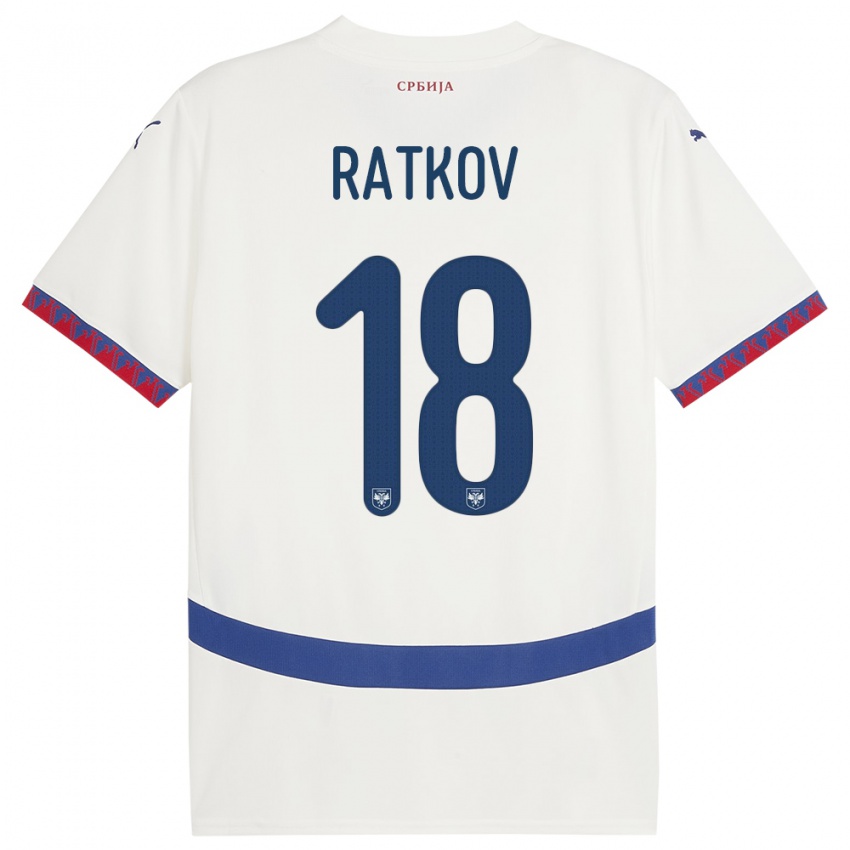 Dětské Srbsko Petar Ratkov #18 Bílý Daleko Hráčské Dresy 24-26 Dres