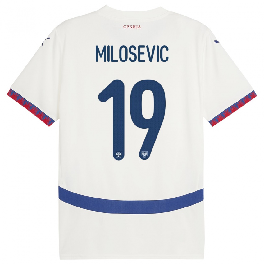 Dětské Srbsko Jovan Milosevic #19 Bílý Daleko Hráčské Dresy 24-26 Dres