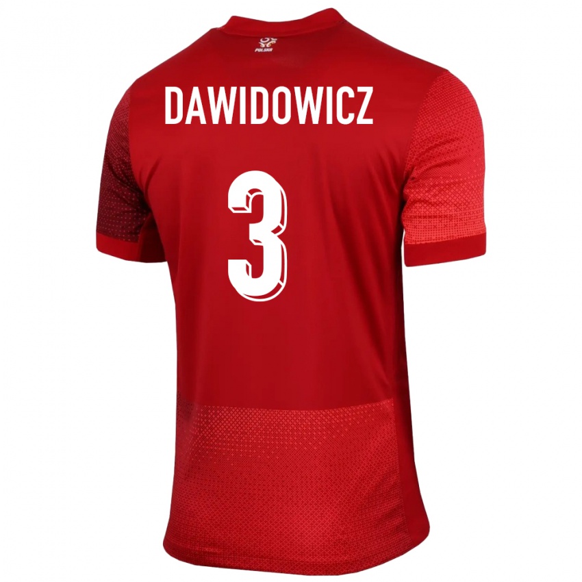 Dětské Polsko Pawel Dawidowicz #3 Červené Daleko Hráčské Dresy 24-26 Dres