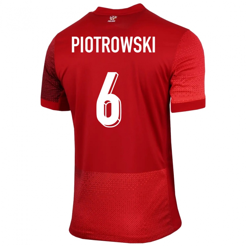 Dětské Polsko Jakub Piotrowski #6 Červené Daleko Hráčské Dresy 24-26 Dres