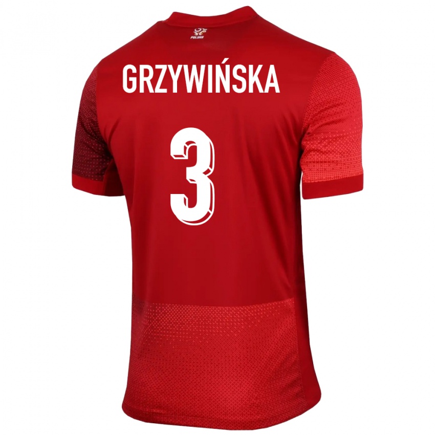 Dětské Polsko Gabriela Grzywinska #3 Červené Daleko Hráčské Dresy 24-26 Dres