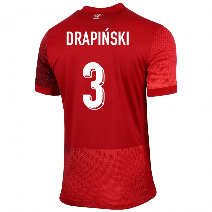 Dětské Polsko Igor Drapinski #3 Červené Daleko Hráčské Dresy 24-26 Dres