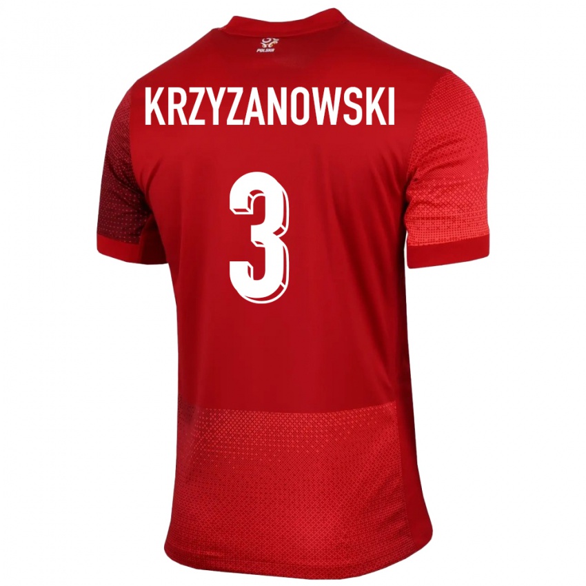 Dětské Polsko Jakub Krzyzanowski #3 Červené Daleko Hráčské Dresy 24-26 Dres