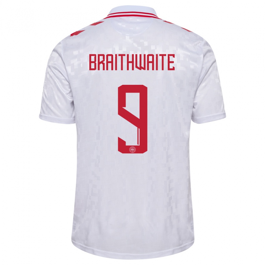 Dětské Dánsko Martin Braithwaite #9 Bílý Daleko Hráčské Dresy 24-26 Dres