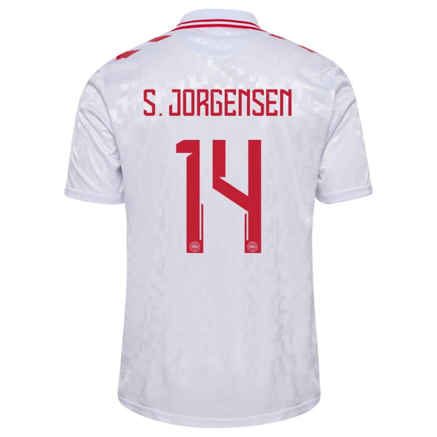 Dětské Dánsko Sebastian Jorgensen #14 Bílý Daleko Hráčské Dresy 24-26 Dres