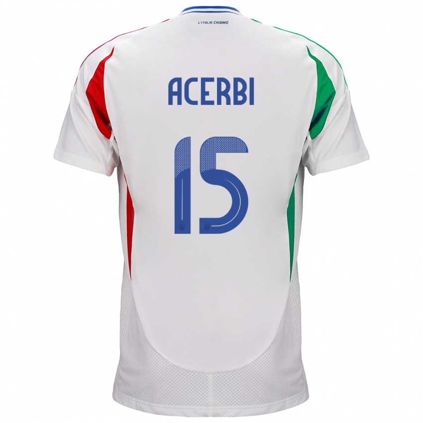 Dětské Itálie Francesco Acerbi #15 Bílý Daleko Hráčské Dresy 24-26 Dres
