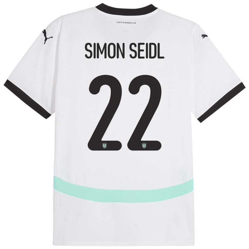 Dětské Rakousko Simon Seidl #22 Bílý Daleko Hráčské Dresy 24-26 Dres