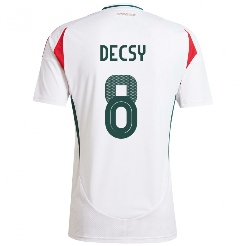 Dětské Maďarsko Ádám Décsy #8 Bílý Daleko Hráčské Dresy 24-26 Dres