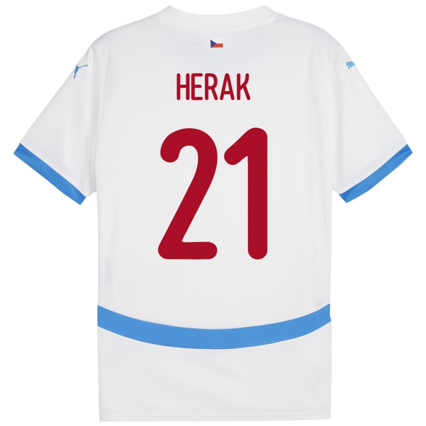 Dětské Česko Frantisek Herak #21 Bílý Daleko Hráčské Dresy 24-26 Dres