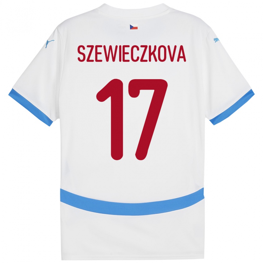 Dětské Česko Tereza Szewieczková #17 Bílý Daleko Hráčské Dresy 24-26 Dres