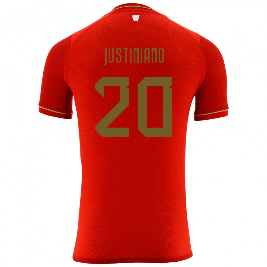 Dětské Bolívie Leonardo Justiniano #20 Červené Daleko Hráčské Dresy 24-26 Dres