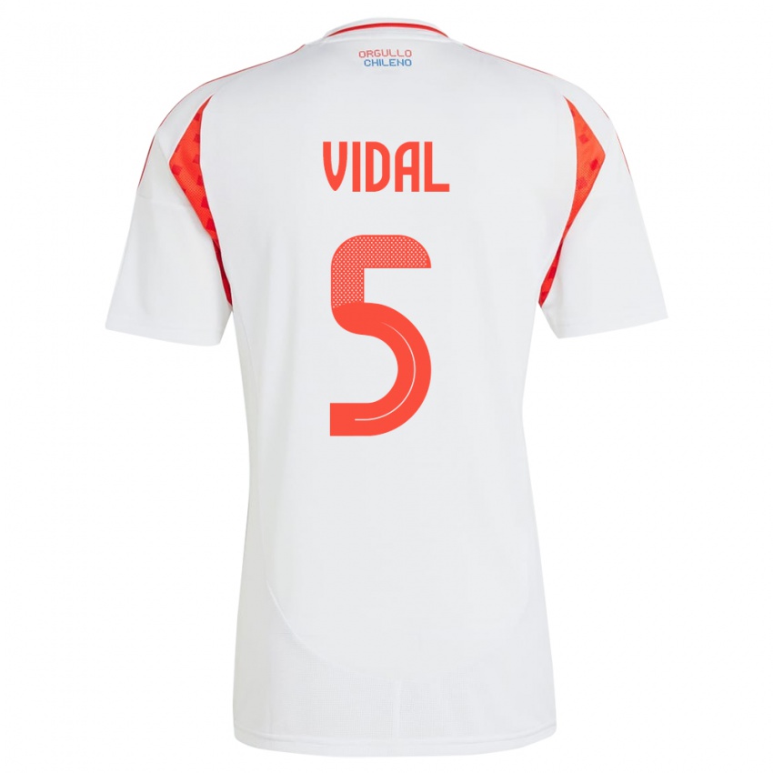 Dětské Chile Valentín Vidal #5 Bílý Daleko Hráčské Dresy 24-26 Dres